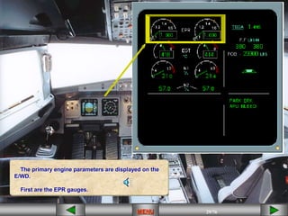 29/43
MENU 29/33
MENU 29/99
MENU 29/76
MENU
MENU
The primary engine parameters are displayed on the
E/WD.
First are the EPR gauges.
 