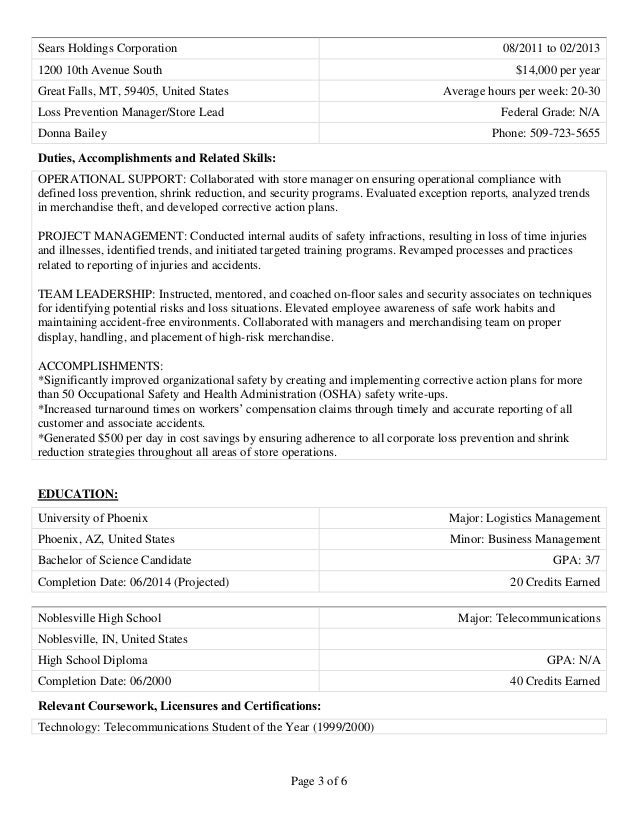 Additional coursework on resume federal