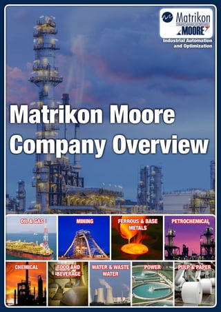 CHEMICAL FOOD AND
BEVERAGE
WATER & WASTE
WATER
POWER PULP & PAPER
OIL & GAS MINING FERROUS & BASE
METALS
PETROCHEMICAL
Industrial Automation
and Optimization
Matrikon Moore
Company Overview
 
