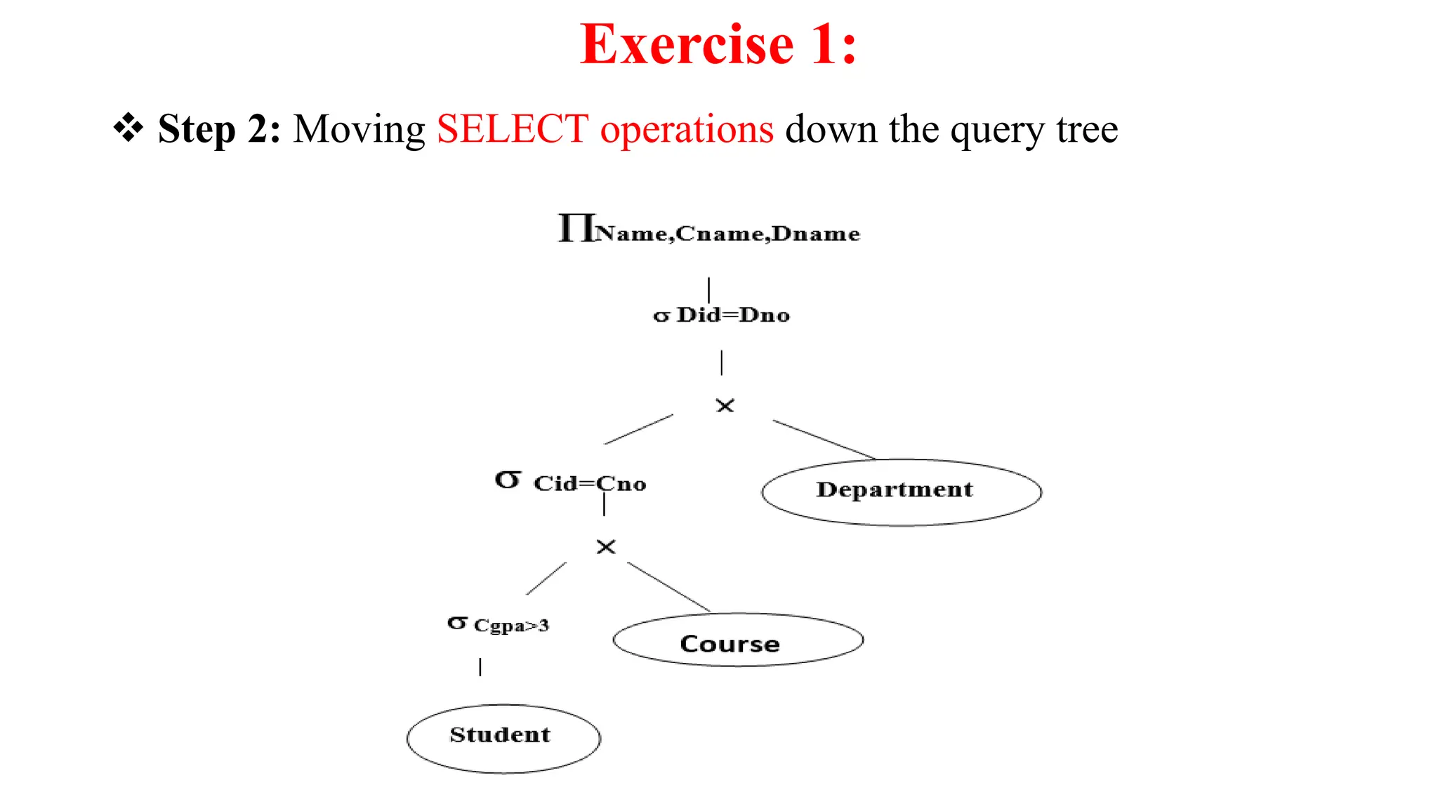 Exercise 1:
 Step 2: Moving SELECT operations down the query tree
 
