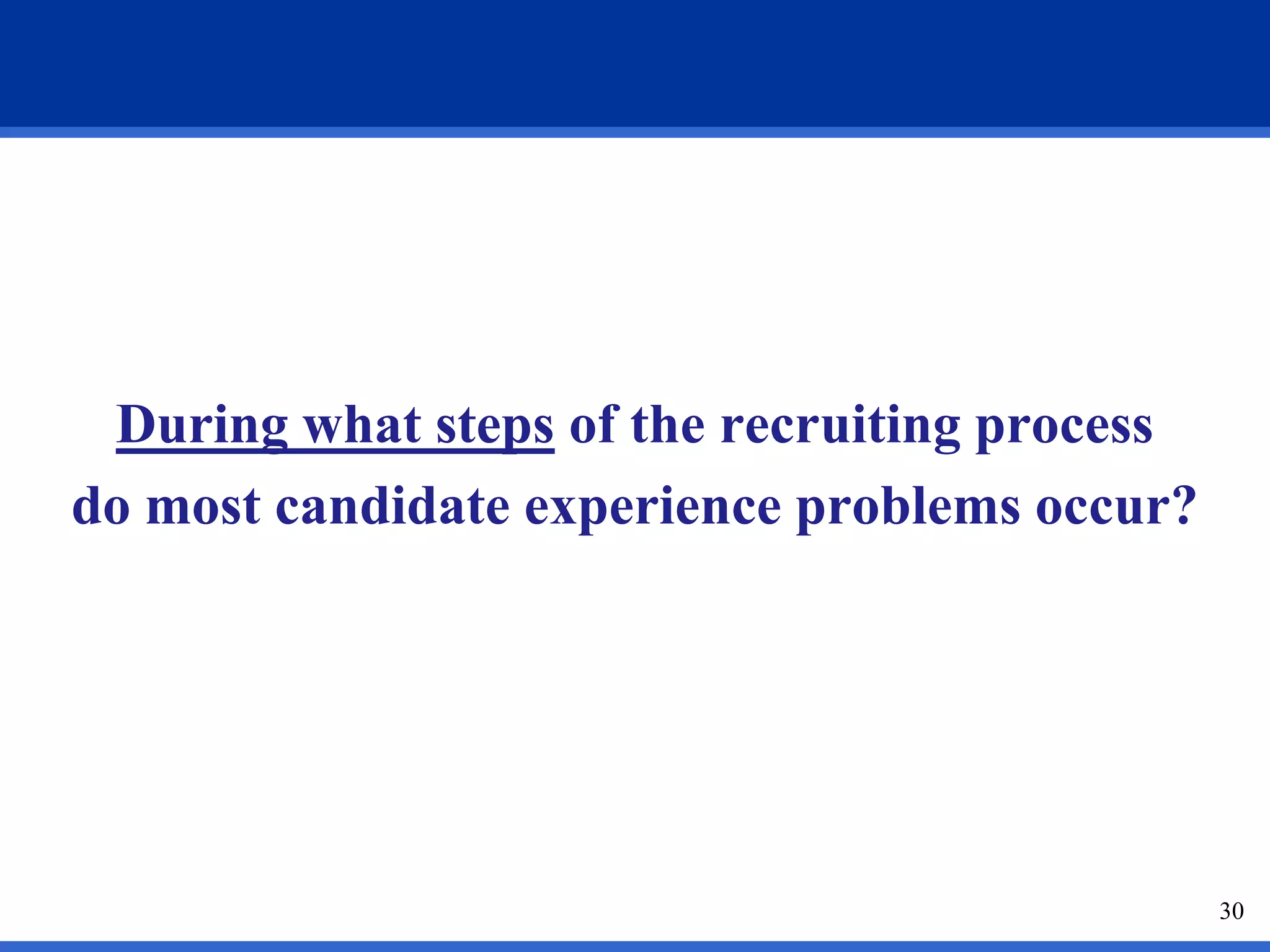 During what steps of the recruiting process
do most candidate experience problems occur?




                                               30
 
