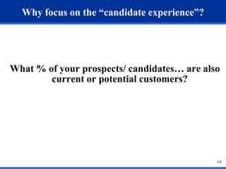 Why focus on the “candidate experience”?




What % of your prospects/ candidates… are also
        current or potential c...