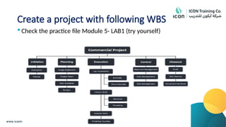 Create a project with following WBS
 Check the practice file Module 5- LAB1 (try yourself)
 