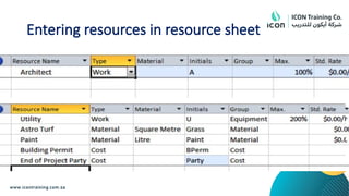 Entering resources in resource sheet
 