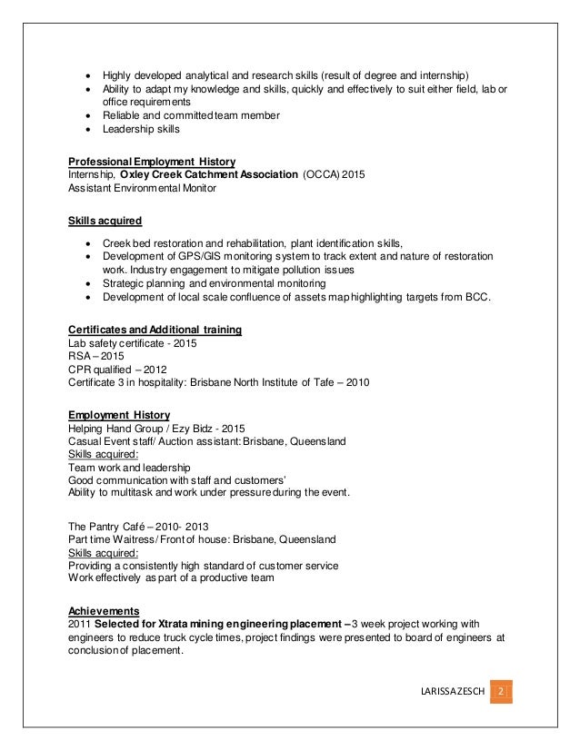 acquired skills resumes
