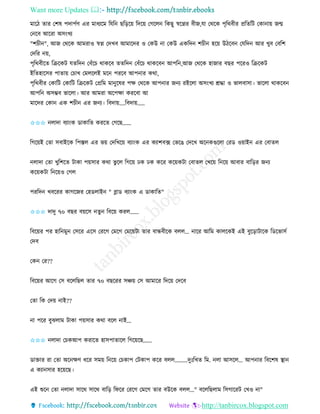 Want more Updates 
http://tanbircox.blogspot.com
মাকঠ িাি কশষ পদাপবণ এি মাধযকম তযত ছত়িক়ে তদক়ে কগকল তেছু স্বকেি বীজ,যা কেকে পৃতেবীি প্রতিতট কো া়ে জন্ম
ক কব আকিা অে়ংখয
"শচী ", আজ কেকে আমিাও স্বে কদখব আমাকদি ও কেউ া কেউ এেতদ শচী হক়ে উঠকব কযতদ আি খুব কবতশ
কদতি ়ে,
পৃতেবীকি তিকেট যিতদ কবাঁকচ োেকব িিতদ কবাঁকচ োেকব আপত ,আজ কেকে হাজাি বছি পকিও তিকেট
ইতিহাকেি পািা়ে কচাখ কমলকলই মক পিকব আপ াি েো,
পৃতেবীি কোতট কোতট তিকেট কপ্রতম মা ুকষি পক্ষ কেকে আপ াি জ য িইকলা অে়ংখয শ্রদ্ধা ও ভালবাো। ভাকলা োেকব
আপত অেম্ভব ভাকলা। আি আমিা অকপক্ষা েিকবা আ
মাকদি কো এে শচী এি জ য। তবদা়ে....তবদা়ে.....
✩✩✩ লাদা বযা়ংে োোতি েিকি কগকছ......
তগক়েই কিা েবাইকে তপস্তল এি ভ়ে কদতখক়ে বযা়ংে এি েযাশবক্স কভকঙ কদকখ অক েগুকলা কিে ও়োই এি কবািল
লাদা কিা খুতশকি টাো প়েোি েো ভু কল তগক়ে ঢে ঢে েকি েক়েেটা কবািল কখক়ে ত ক়ে আবাি বাত়িি জ য
েক়েেটা ত ক়েও কগল
পিতদ খবকিি োগকজি কহেলাই " ব্লাে বযা়ংে এ োোতি"
✩✩✩ দাদু ৭০ বছি ব়েকে িু তবক়ে েিল......
তবক়েি পি হাত মু কেকি একে কিকগ কমকগ কমক়েটা িাি বান্ধবীকে বলল... াকি আতম োলকেই এই বুক়িাটাকে তেকভােব
কদব
কে কি??
তবক়েি আকগ কে বকলতছল িাি ৭০ বছকিি েি়ে কে আমাকি তদক়ে কদকব
কিা তে কদ়ে াই??
া পকি বুঝলাম টাো প়েোি েো বকল াই...
✩✩✩ লাদা কচেআপ েিাকি হােপািাকল তগক়েকছ......
োক্তাি িা কিা অক ক্ষণ ধকি েম়ে ত ক়ে কচোপ কটোপ েকি বলল.........দুঃতখি তম. লা আেকল... আপ াি তবকশষ স্থা
এ েযা োি হক়েকছ।
এই শুক কিা লাদা োকে োকে বাত়ি তিকি কিকগ কমকগ িাি বউকে বলল..." বকলতছলাম তেগাকিট কখও া"
 