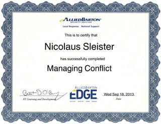 Wed Sep 18, 2013
Managing Conflict
Nicolaus Sleister
 