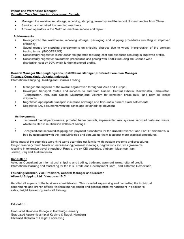 vending manager resume