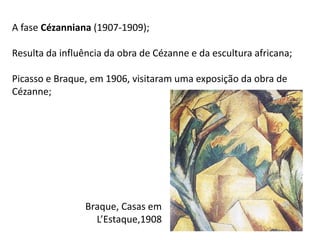Braque, Casas em
L’Estaque,1908
A fase Cézanniana (1907-1909);
Resulta da influência da obra de Cézanne e da escultura africana;
Picasso e Braque, em 1906, visitaram uma exposição da obra de
Cézanne;
54
 