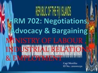 MINISTRY OF LABOUR ,
INDUSTRIAL RELATIONS
& EMPLOYMENT Cagi Merelita
             ID No.: 2011001230
 