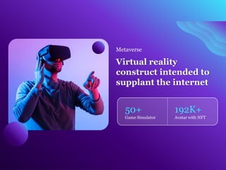Virtual reality
construct intended to
supplant the internet
Metaverse
50+
Game Simulator
192K+
Avatar with NFT
 
