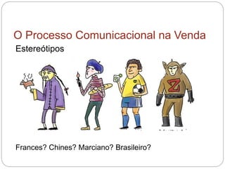 O Processo Comunicacional na Venda
Estereótipos
Frances? Chines? Marciano? Brasileiro?
 