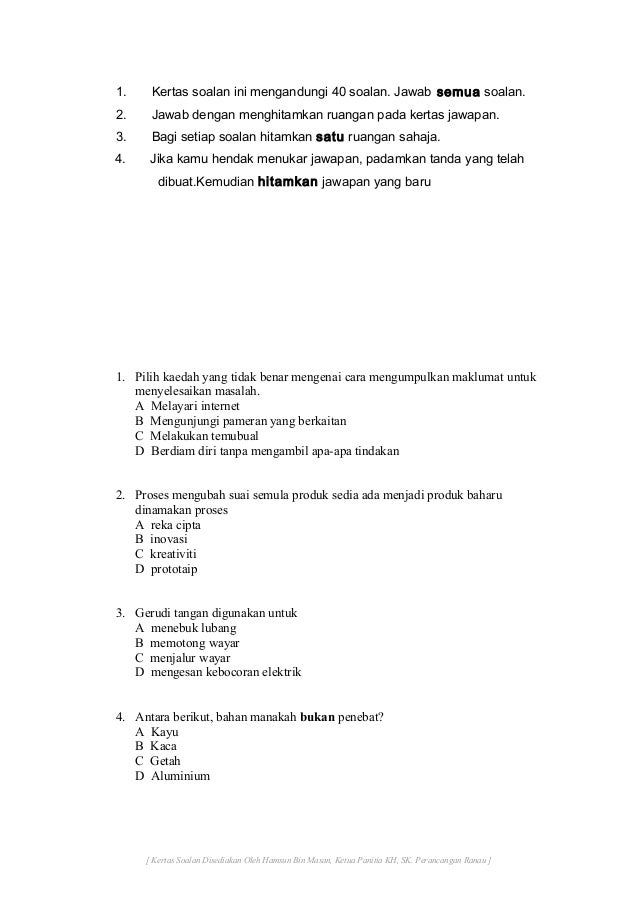 70486805 Soalan Peperiksaan Kemahiran Hidup Tahun 6 Semester 2 2011