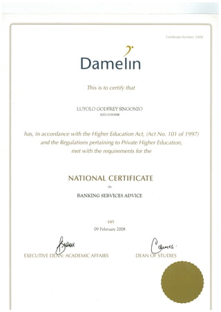 Damelin Certificate