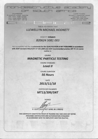 Magnetic Particle inspection Certificate
