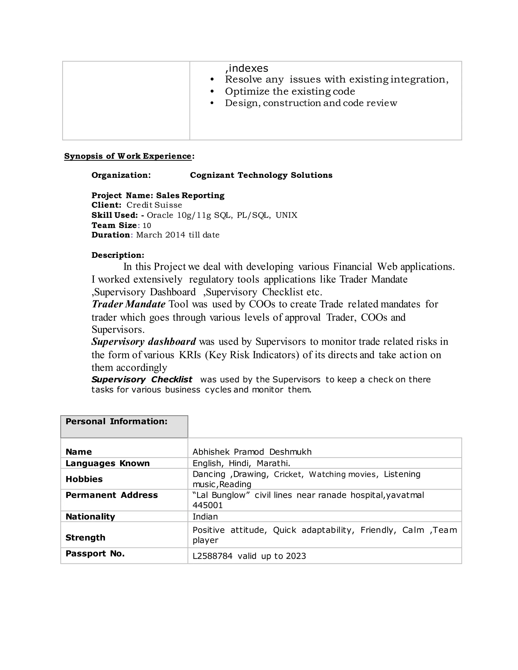 Abhishek Deshmukh CV DOCX Databases Computer Software And Abhishek deshmukh cv docx databases computer software and