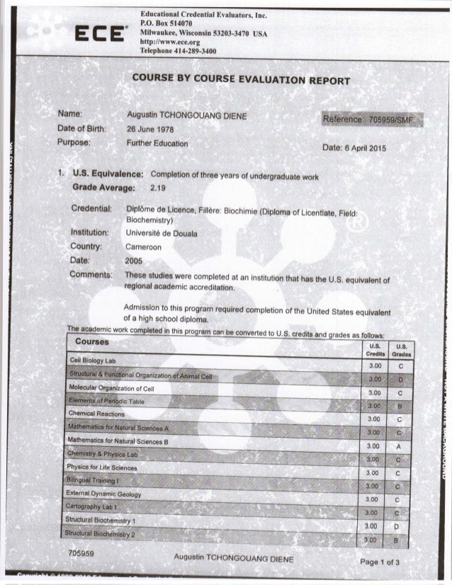 ECE Transcript Evaluation Augustin Tchongouang Diene