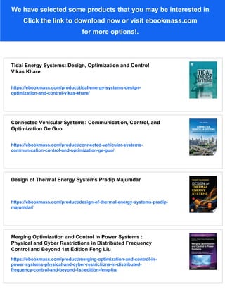 Tidal Energy Systems: Design, Optimization and Control 1st Edition | PDF