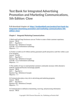 Test Bank for Integrated Advertising Promotion and Marketing ...