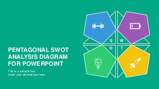 PENTAGONAL SWOT
ANALYSIS DIAGRAM
FOR POWERPOINT
This is a sample text.
Insert your desired text here.
S W
O T
 