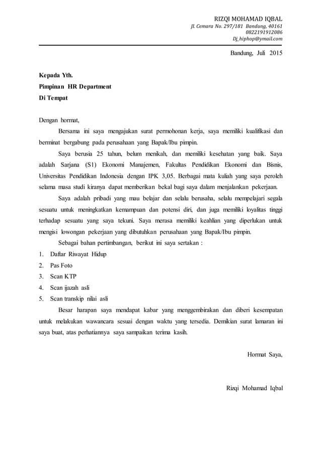 Surat lamaran Jobfair | PDF