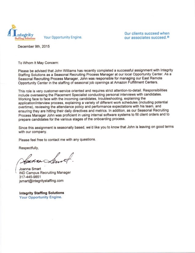 Integrity Staffing Letter of Recommendation.PDF