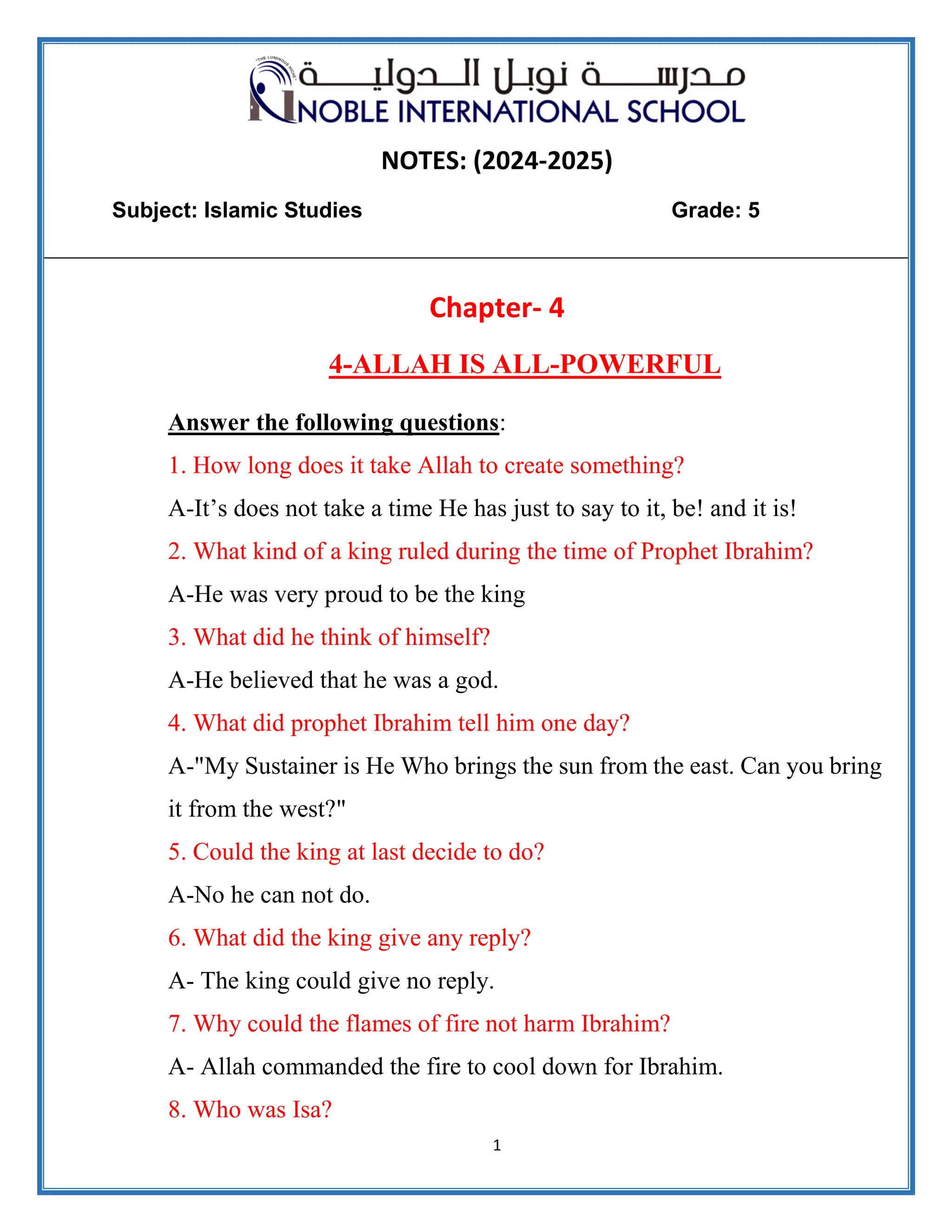 Allah is all powerful notes for fifthgrade | PDF