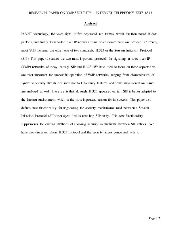 Research papers on voice over internet protocol