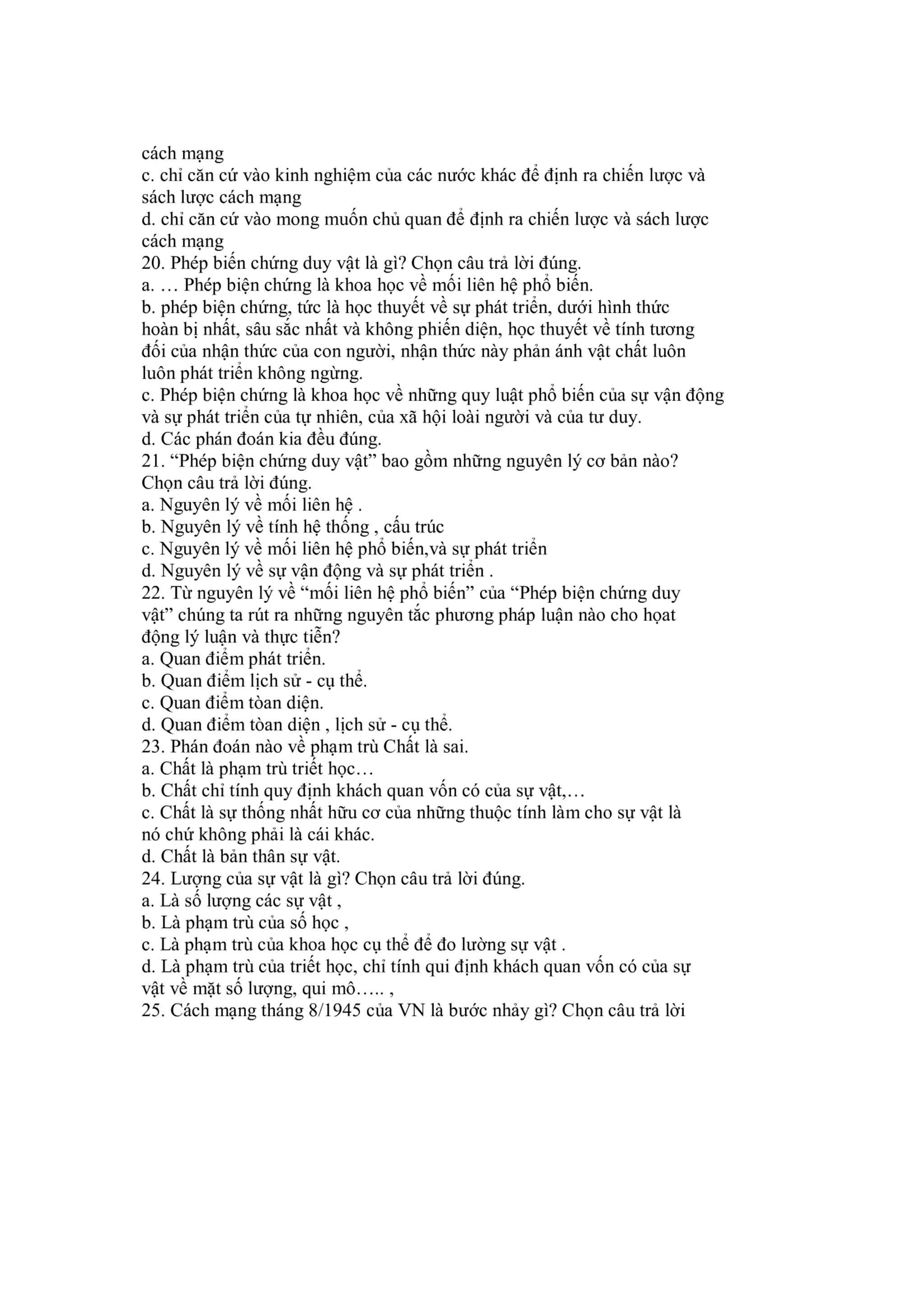 70 câu trắc nghiệm Triết Học - Mác Lê Nin