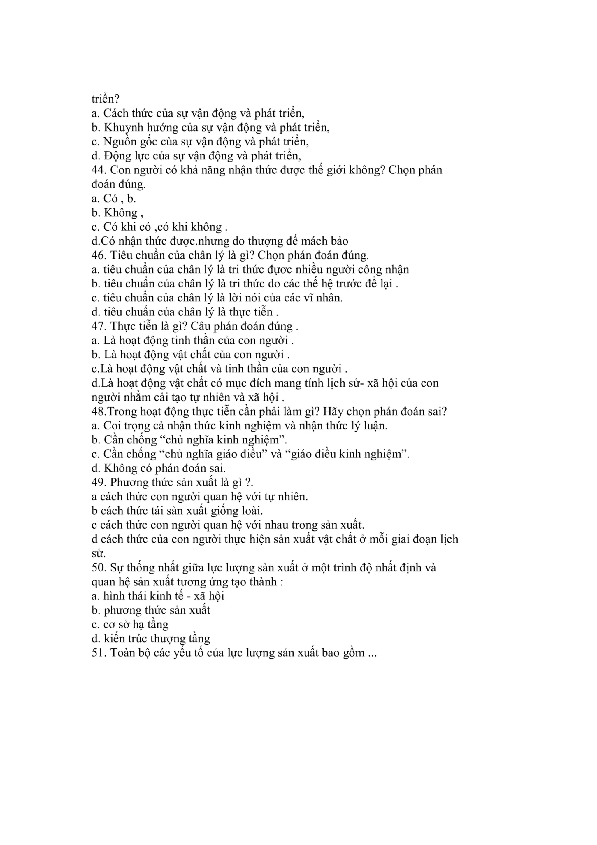 70 câu trắc nghiệm Triết Học - Mác Lê Nin