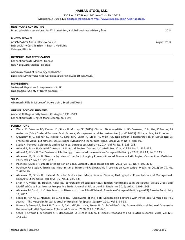 harlan stock md mba resume
