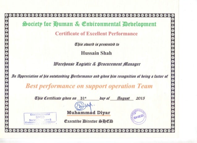 certificate of excellent