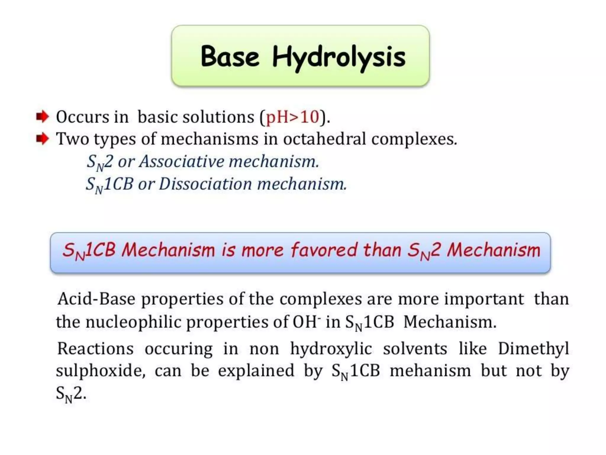 Acid Base Hydrolysis in Octahedral Complexes