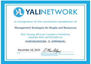 Management Strategies for People and Resources
AVWUNUDIOGBA. O. EMMANUEL
December 18, 2015
 