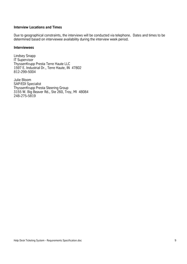 Help Desk Ticketing System Requirements Specification