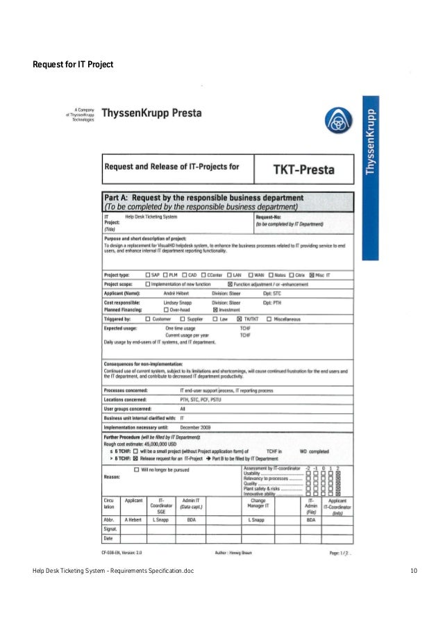 Help Desk Ticketing System Requirements Specification