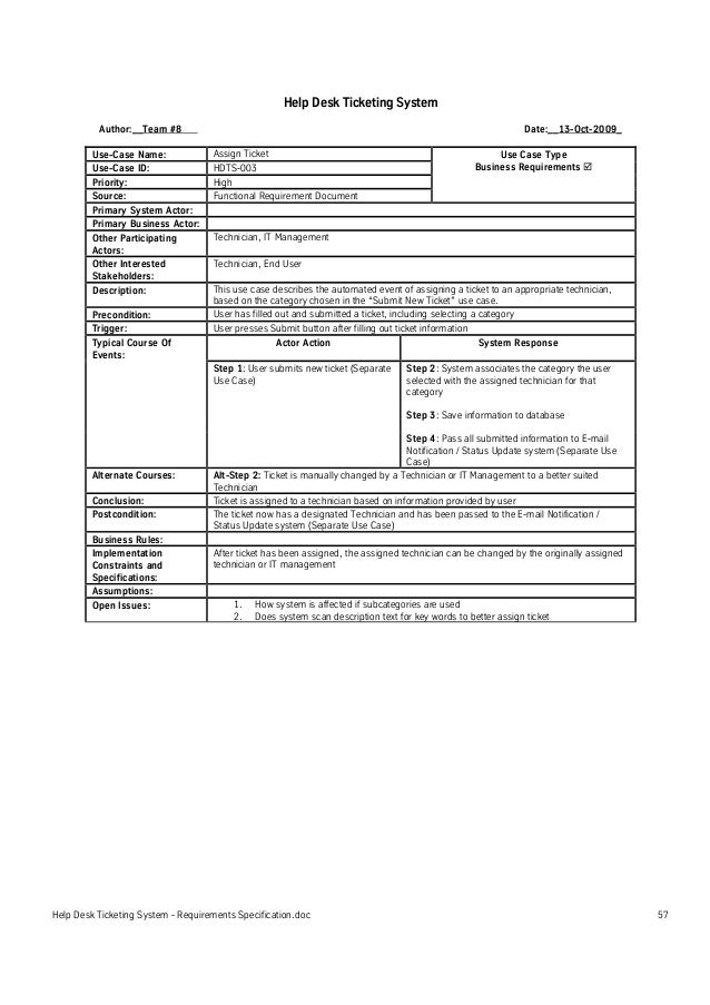Help Desk Ticketing System Requirements Specification