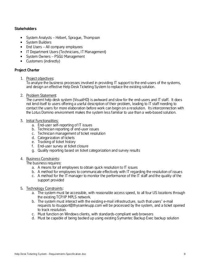 Help Desk Ticketing System Requirements Specification