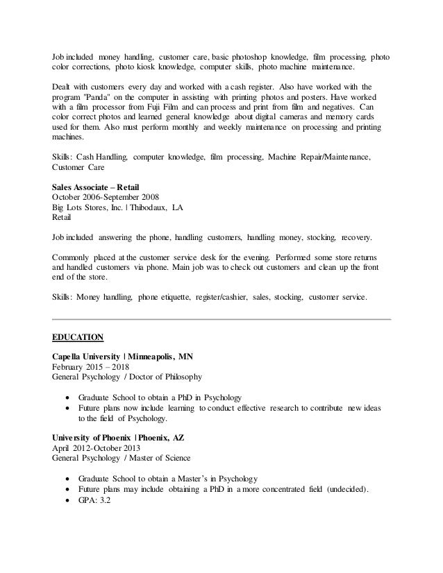 handling money resume