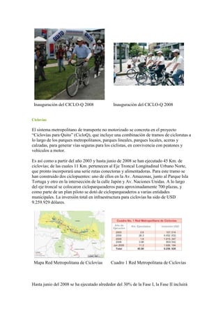 70 Km De CiclovíAs Para Quito