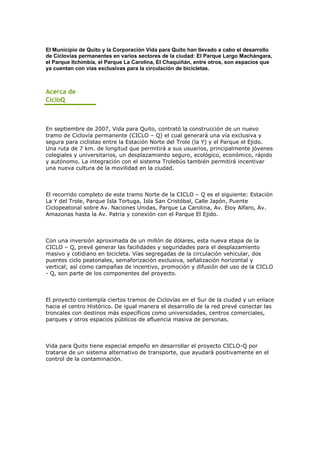 70 Km De CiclovíAs Para Quito