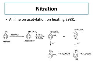 Nitration
• Aniline on acetylation on heating 298K.
 