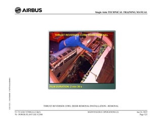 THRUST REVERSER COWL DOOR REMOVAL/INSTALLATION - REMOVAL
T1+T2 (IAE V2500) (Lvl 2&3)
70 - POWER PLANT IAE V2500
MAINTENANCE OPERATIONS (2) Jun 22, 2015
Page 323
Single Aisle TECHNICAL TRAINING MANUAL
UJC15251
-
U04T0MM0
-
UM70Y6IAE000001
 