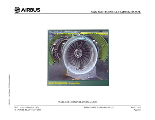 FAN BLADE - REMOVAL/INSTALLATION
T1+T2 (IAE V2500) (Lvl 2&3)
70 - POWER PLANT IAE V2500
MAINTENANCE OPERATIONS (2) Jun 22, 2015
Page 331
Single Aisle TECHNICAL TRAINING MANUAL
UJC15251
-
U04T0MM0
-
UM70Y6IAE000001
 