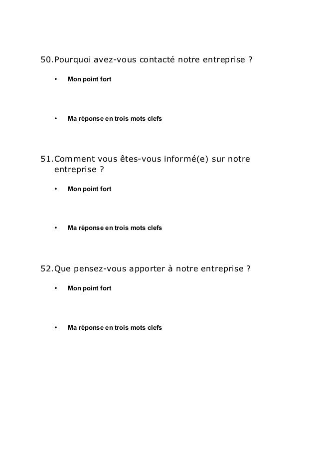 70 Questions Entretien Embauche