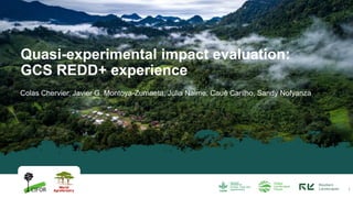 Colas Chervier, Javier G. Montoya-Zumaeta, Julia Naime, Cauê Carilho, Sandy Nofyanza
1
Quasi-experimental impact evaluation:
GCS REDD+ experience
 
