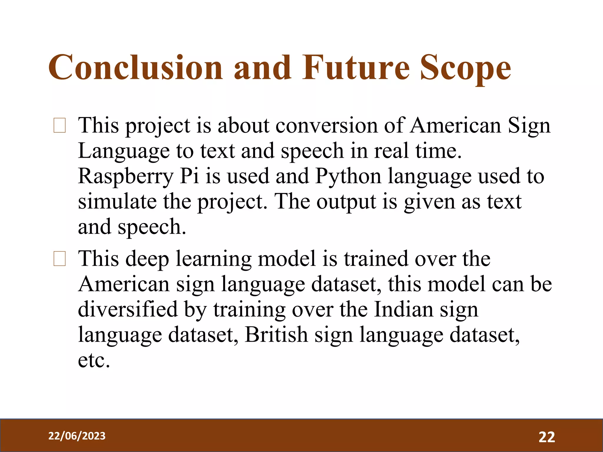 Real time conversion of sign language to text and speech presentation | PDF