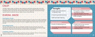 Concept
Weaknesses
Opportunities Threats
Cool Blasts’ unique concept, a mix between a piece of gum and a mint, has the excitement that comes with a
new product. With functional benefits, such as its fast-acting power and the strength of the flavor, it provides a
refreshing alternative to gum and mints. The quick disolve of the chew makes them convenient for on-the-go
consumers and has the potential to become a staple in the lives of busy Millennials.
Situational Analysis
Food Industry Trends
In the confectionary industry, the new question for consumers to answer is “to chew or not to chew”. Currently, the
industry is facing declining gum sales, with many consumers looking for an alternative way to freshen their breath.
The industry has been facing a lack of product innovation, struggling to help consumers find a new way to meet
this need.
Sociocultural Factors
These days, Millennials are busier than ever, packing their schedules from the moment they wake up in the
morning. They must balance this with pressures to constantly improve their bodies and perfect their self-images.
Because of these things, many look for quick and convenient solutions to their problems.
Competitive Analysis:
Because Cool Blasts is a new product category, it doesn’t face any direct competitors. However, it does face intense
competition among other confectionery breath fresheners such as gum and mints.
H Decline of traditional gum use
H Increasingly fast-paced lifestyle
of Americans
H New product category is unknown
and difficult to explain
H Lacks the stimulation that many
enjoy from traditional gum and mints
H Bulky packaging
H Health trend moving consumers
away from aspartame
H Strong competition in the breath
freshening market
Strengths
H Positive associations from the
Ice Breakers’ name
H Innovative quick disolve feature
H Effective breath freshening
2 3
 