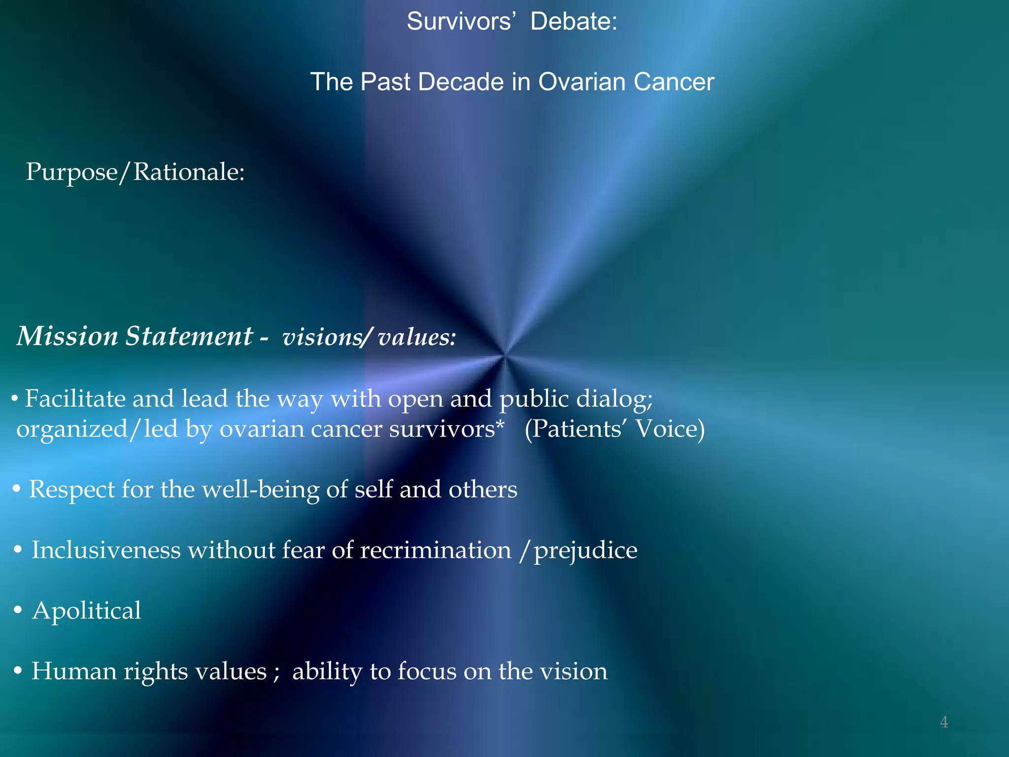 Ovarian Cancer presentation: Survivors' Debate presentation | PDF