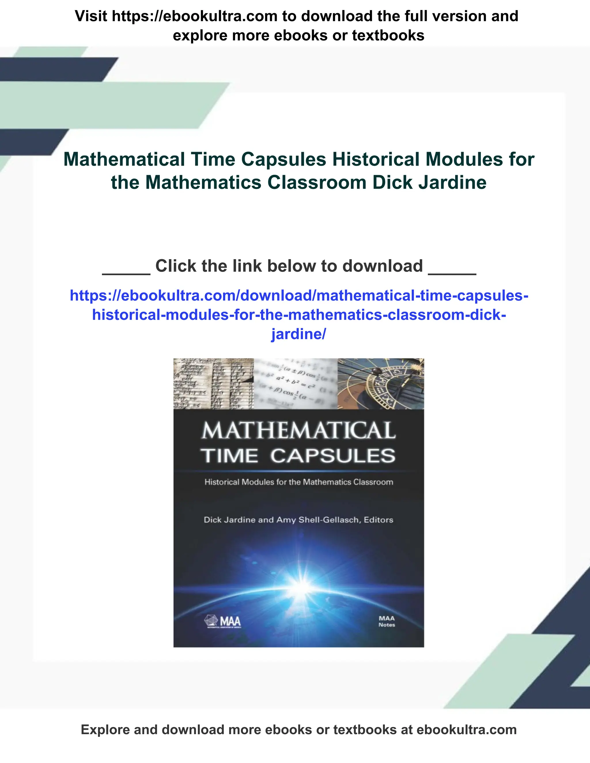 Visit https://ebookultra.com to download the full version and
explore more ebooks or textbooks
Mathematical Time Capsules Historical Modules for
the Mathematics Classroom Dick Jardine
_____ Click the link below to download _____
https://ebookultra.com/download/mathematical-time-capsules-
historical-modules-for-the-mathematics-classroom-dick-
jardine/
Explore and download more ebooks or textbooks at ebookultra.com
 